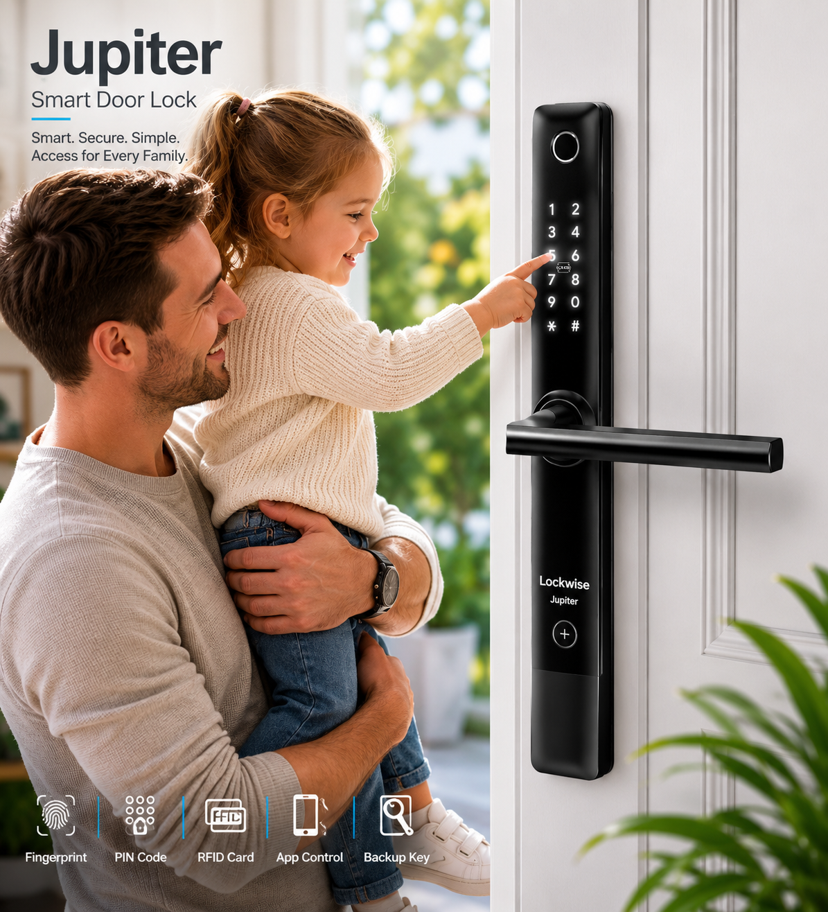 LockWise Jupiter Slim Smart Door Lock | Fingerprint & Keyless Entry